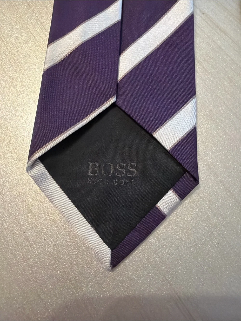 BOSS Purple and Silver Diagonal Stripe Silk Tie
